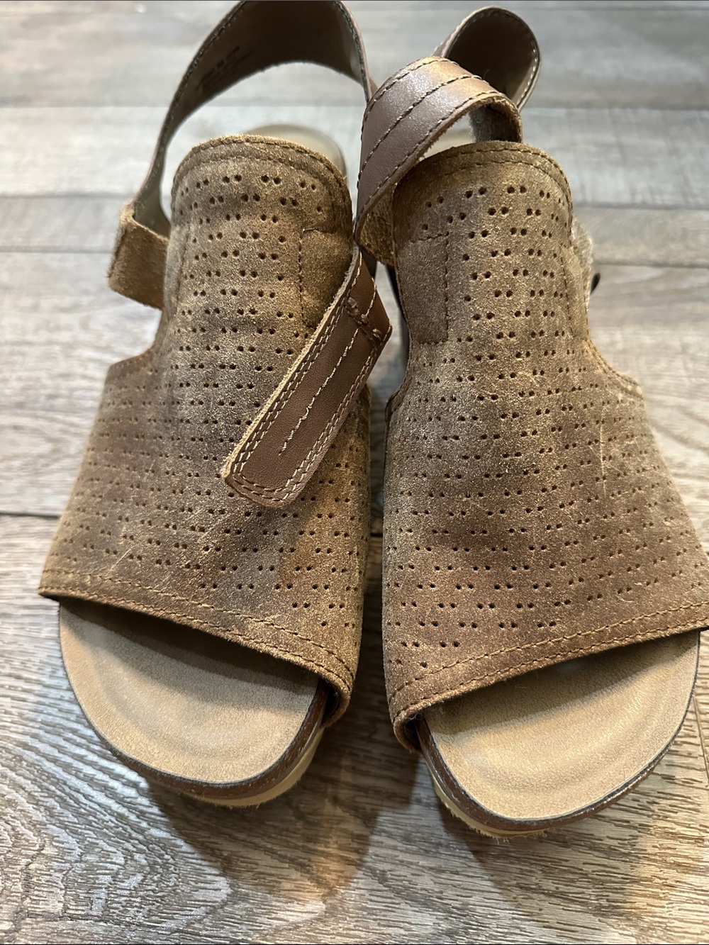 OTBT Taupe Perforated Suede Slingback Sandals
